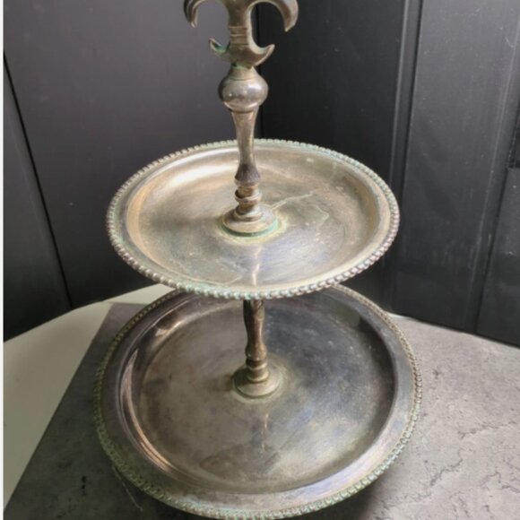 Bombay Company Vintage Silverplate Two-Tier Serving Tray, 11.25" High, EUC - Picture 2 of 4